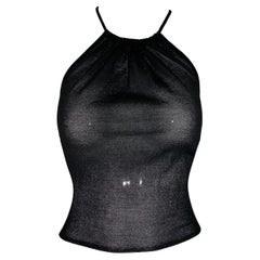 2001 Gucci by Tom Ford Sheer Black Silk Knit Backless Halter Crop Top