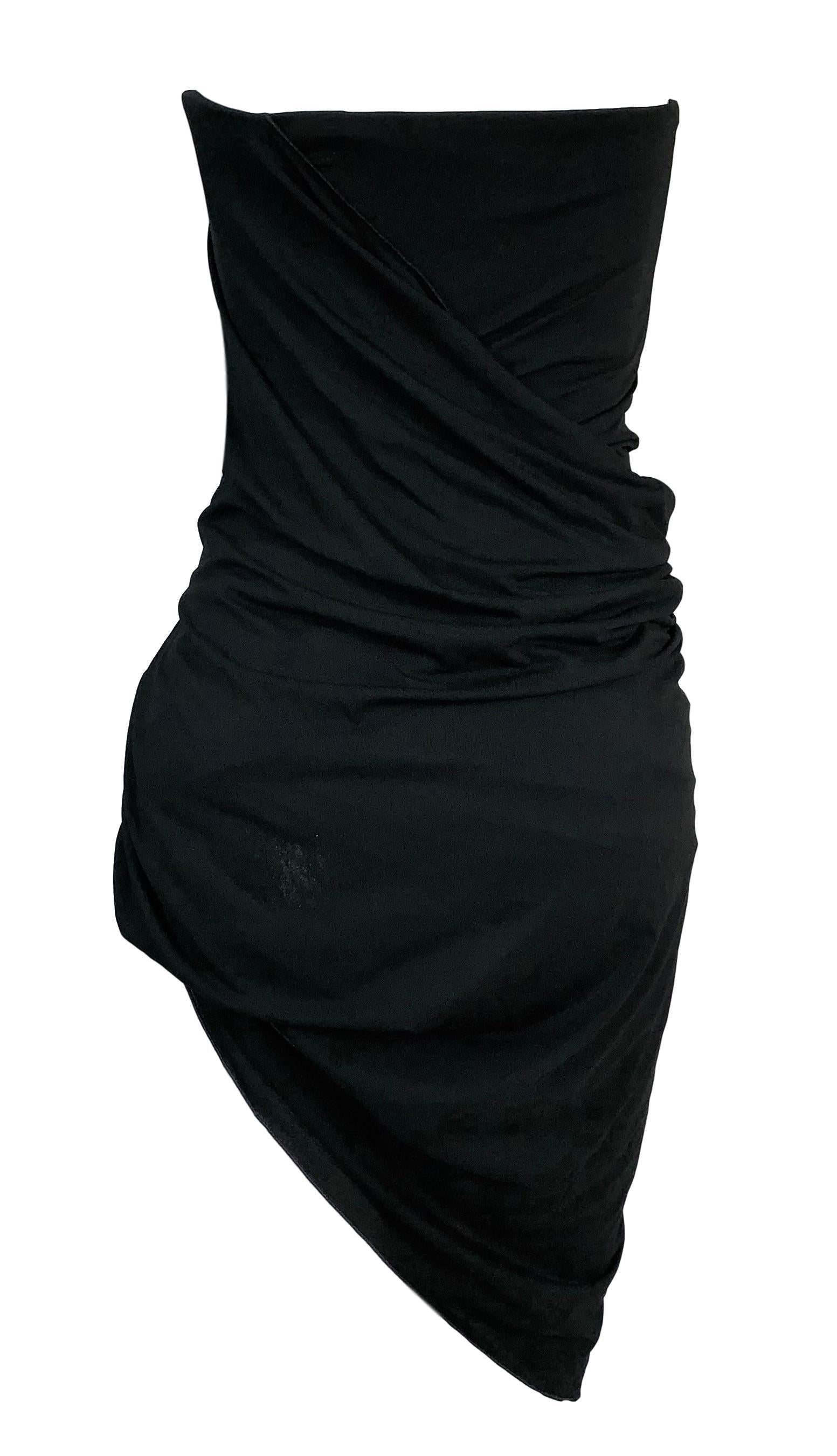 2001 Gucci for Tom Ford Trägerloses, drapiertes, gerafftes Wiggle Micro Mini Dress (Schwarz)