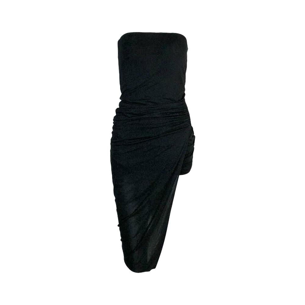 2001 Gucci by Tom Ford Strapless Draped Ruched Wiggle Micro Mini Dress