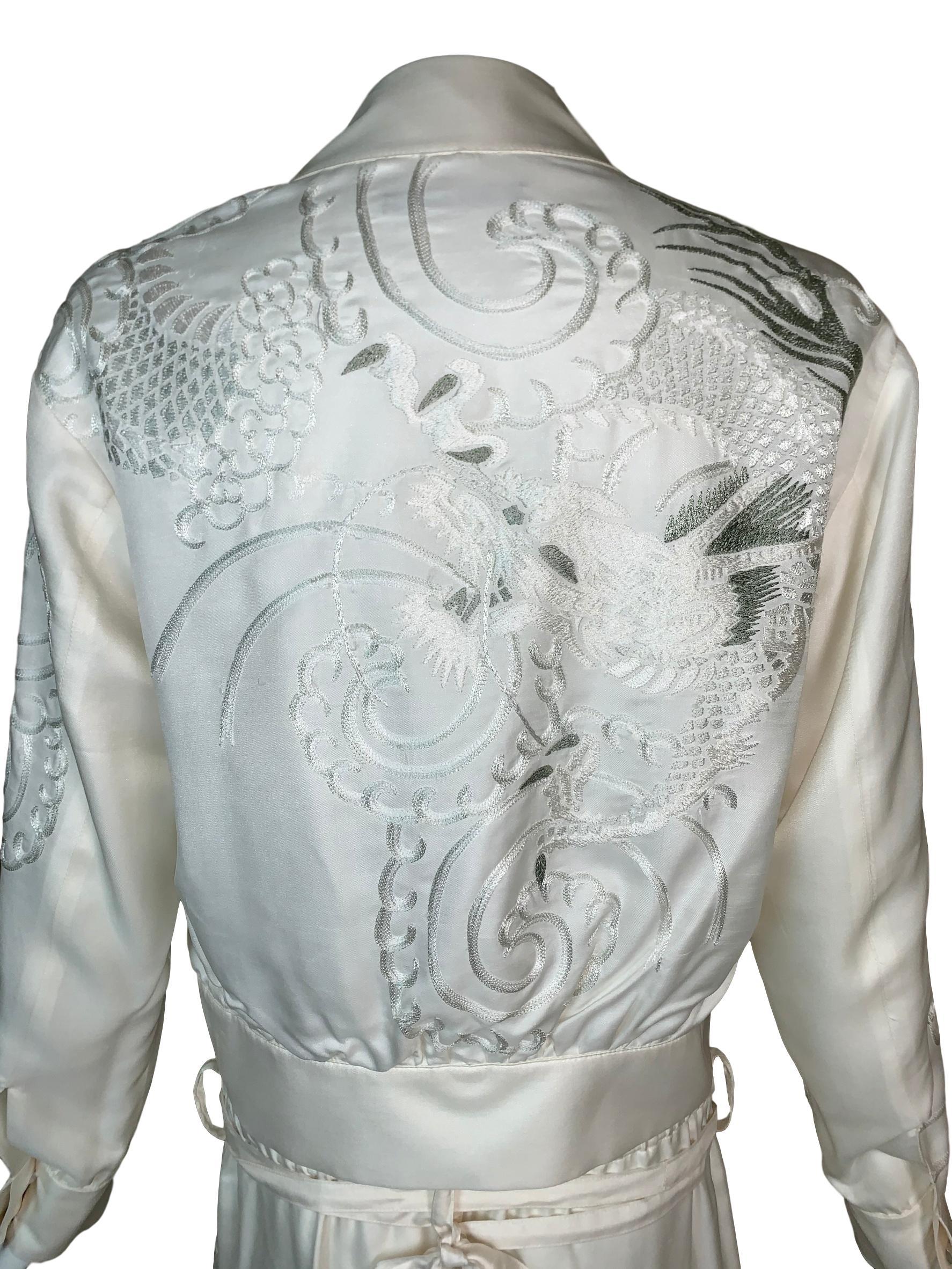 2001 Gucci Tom Ford Ivory Silk Chinese Dragon Embroidered Jacket Pant Tracksuit In Good Condition In Yukon, OK
