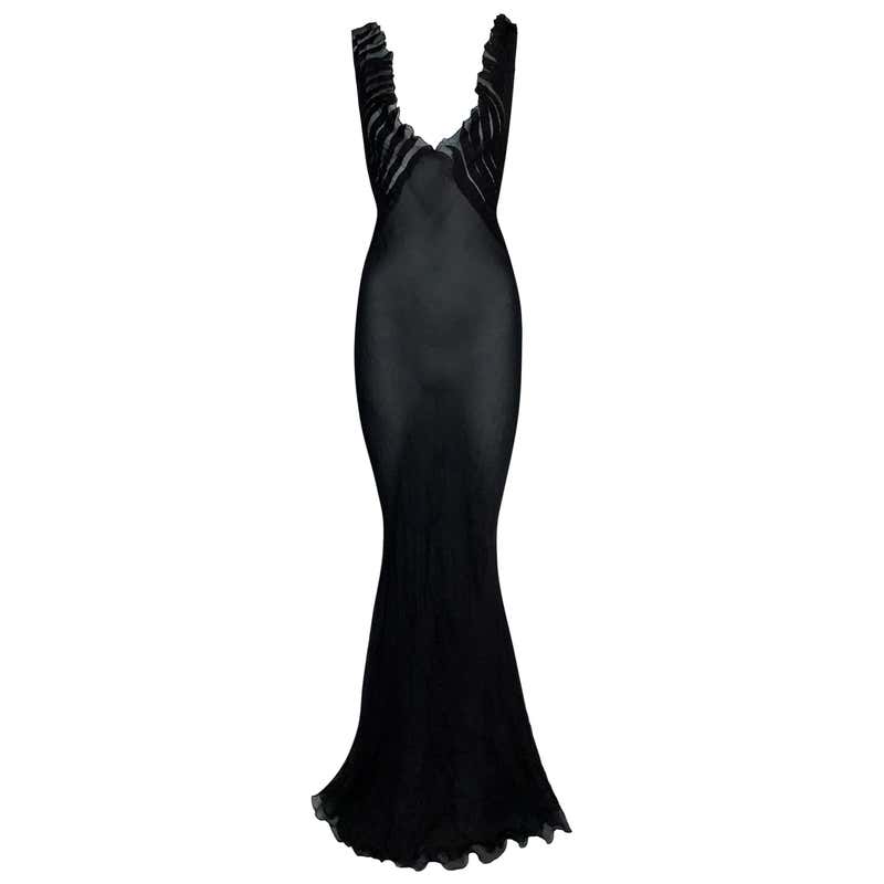 2001 Gucci Tom Ford Plunging Sheer Black Silk Mermaid Gown Dress For ...