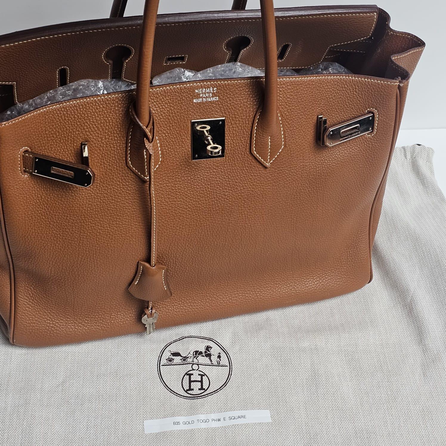 2001 Hermes Oro Togo Pelle Birkin 35 Borsa in vendita 9