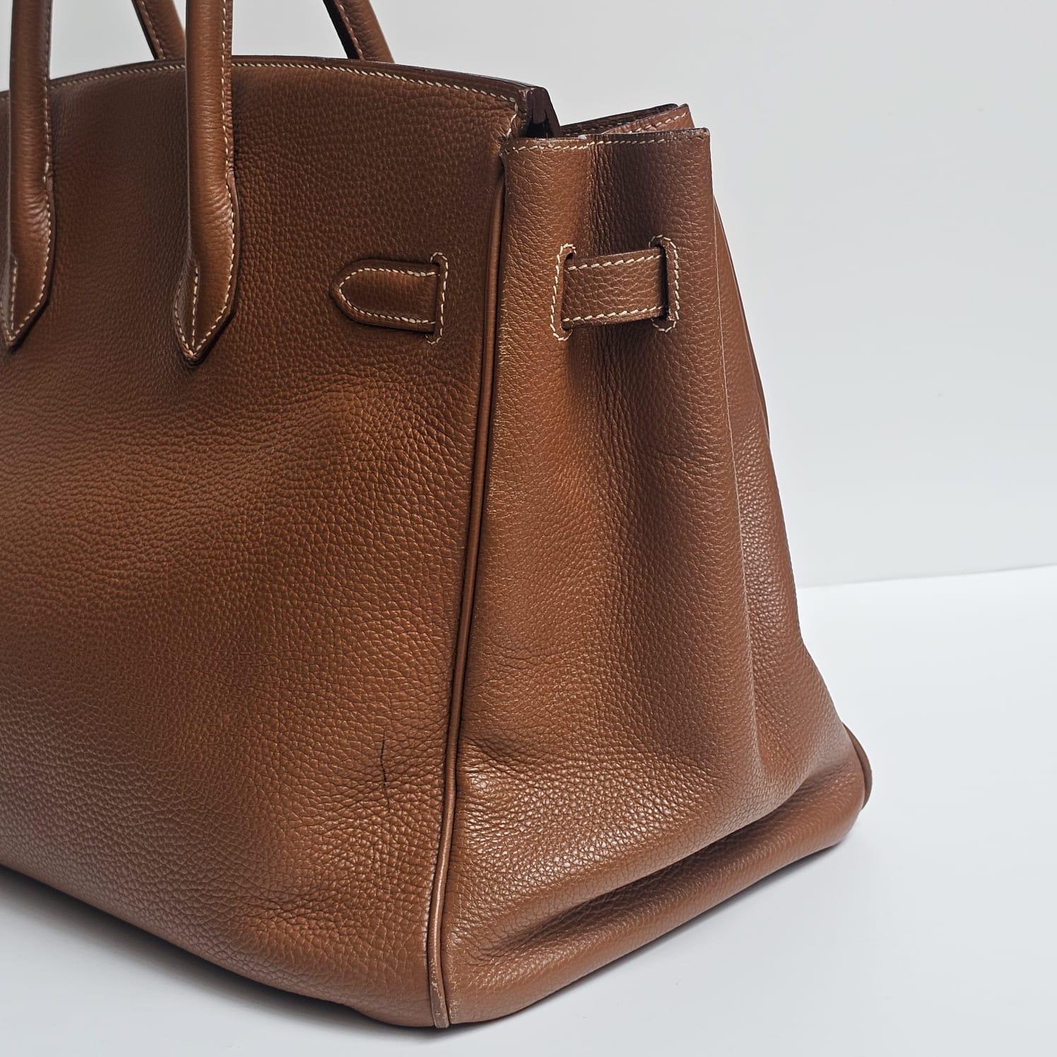 Marrone 2001 Hermes Oro Togo Pelle Birkin 35 Borsa in vendita