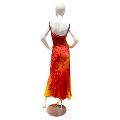 2001 JOHN GALLIANO CHRISTIAN DIOR Red & Orange Silk Chiffon Gown With Snake Ski