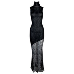 2001 John Galliano Sheer Black Knit Sleeveless High Neck Long Dress