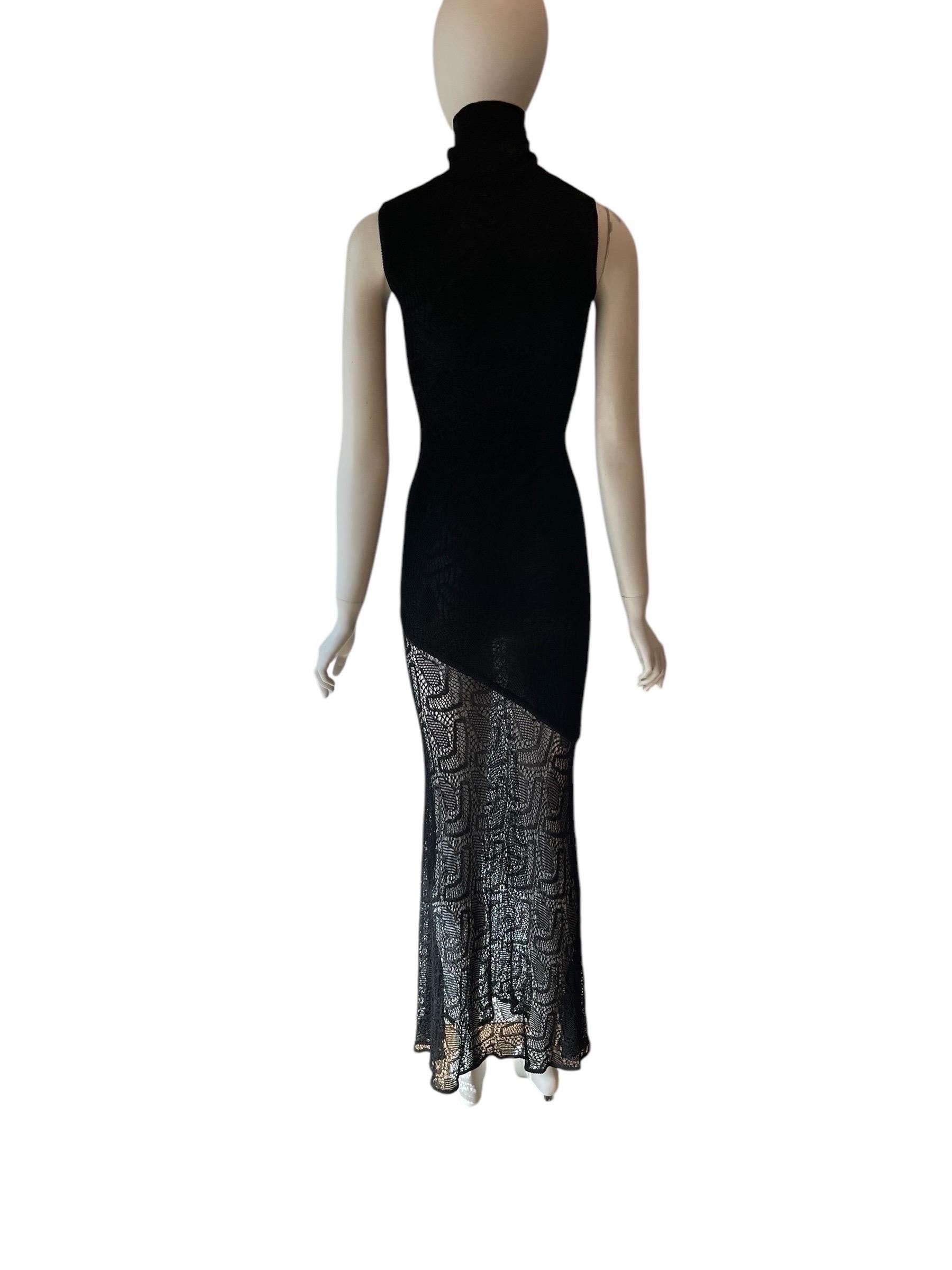2001 John Galliano Sheer Black Knit Sleeveless High Neck Long Dress

Rayon Fabric
Made in Italy
Chest: 28-37