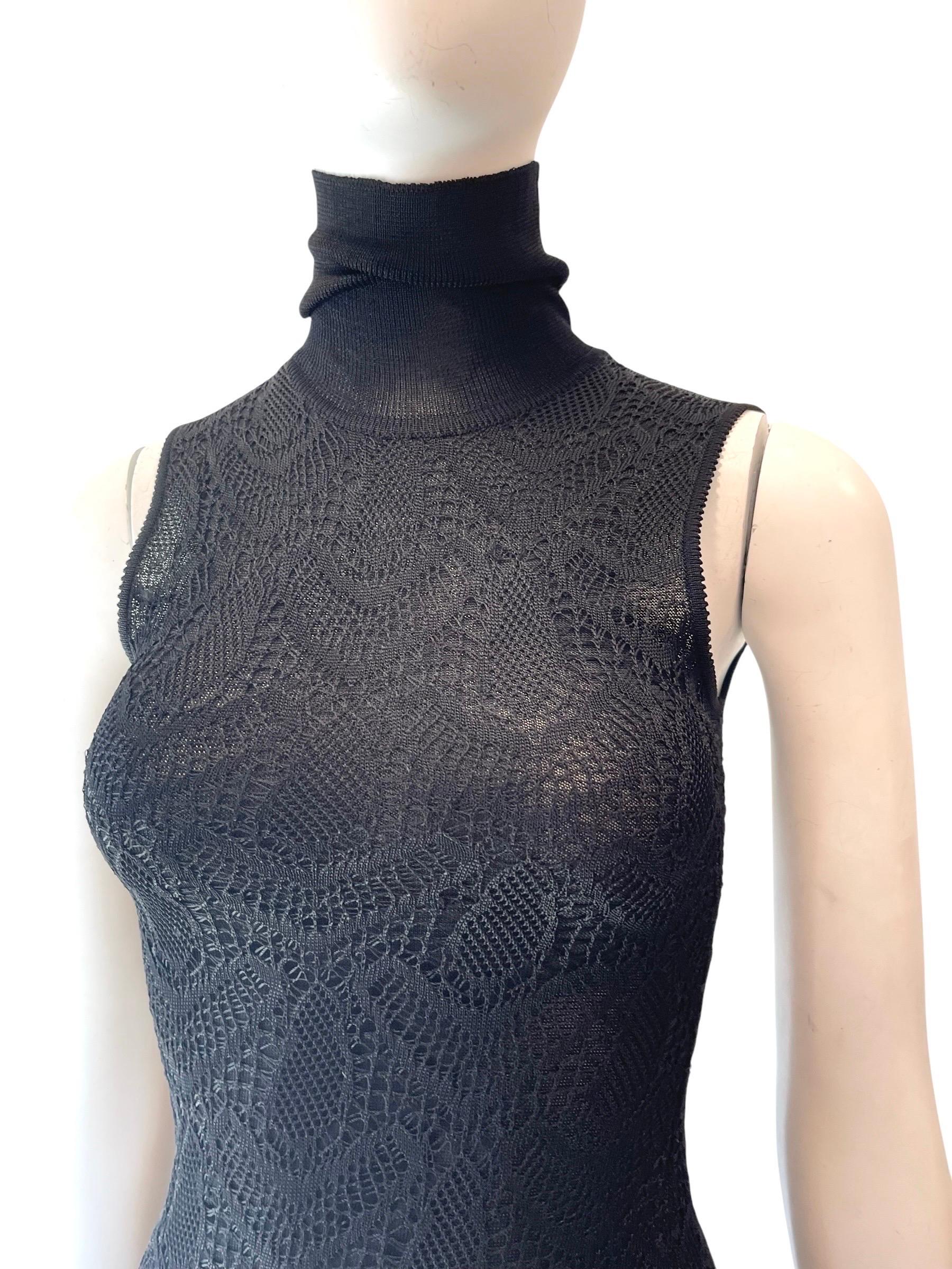 2001 John Galliano Sheer Knit Sleeveless High Neck Dress In Excellent Condition For Sale In Austin, TX