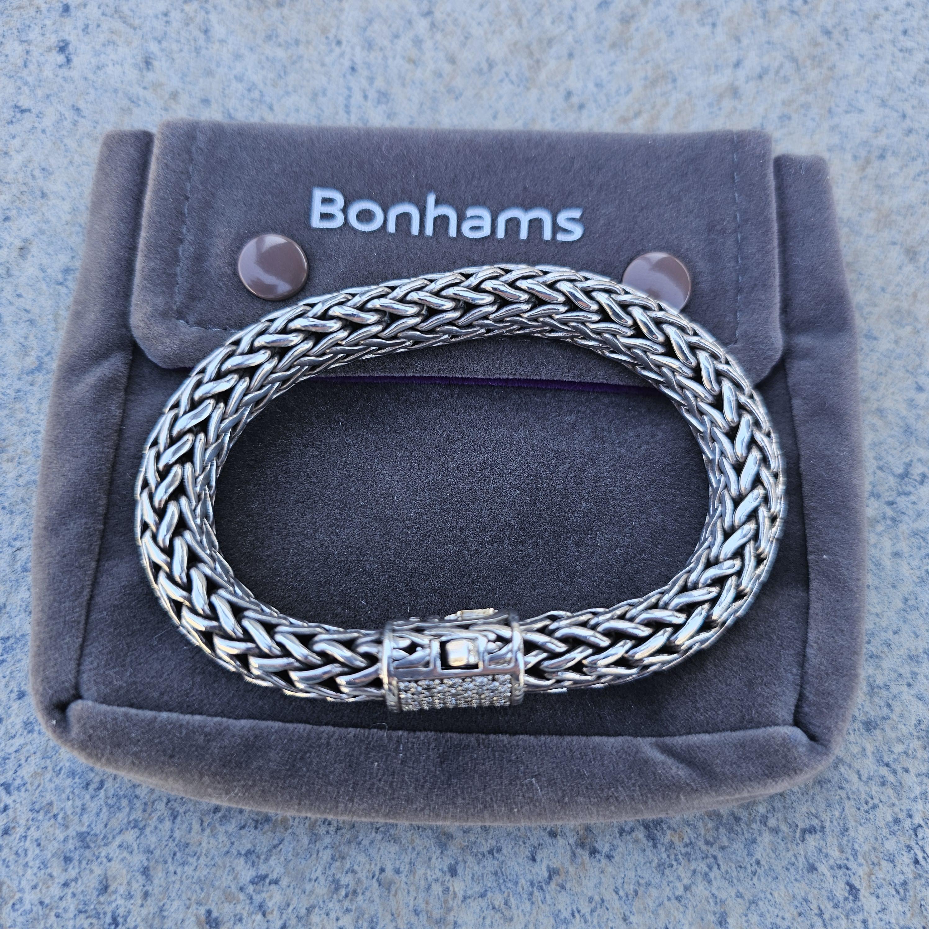 2001 John Hardy Bracelet Sterling Silver 18k Gold Diamond Clasp 8