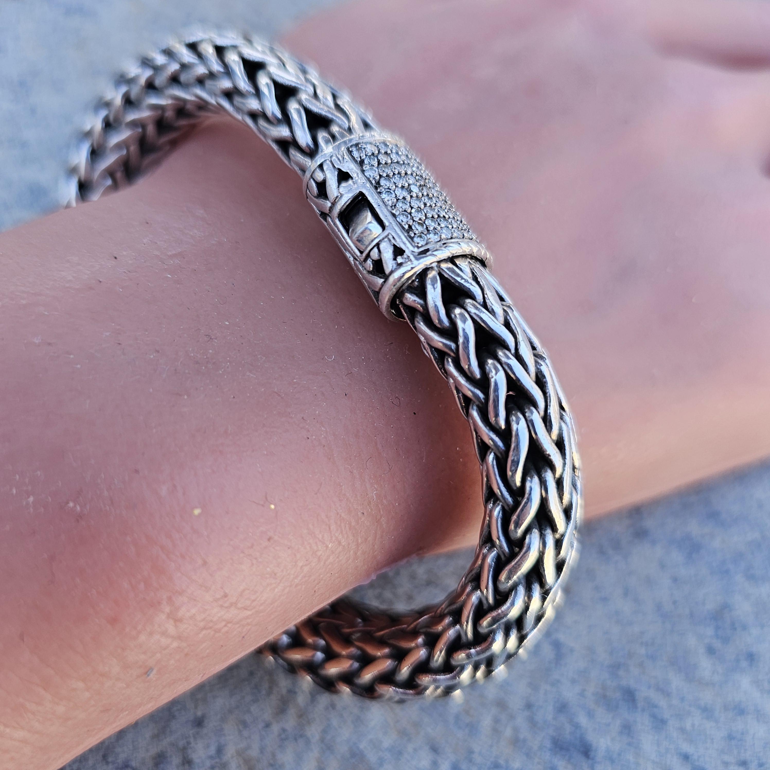 Round Cut 2001 John Hardy Bracelet Sterling Silver 18k Gold Diamond Clasp 8