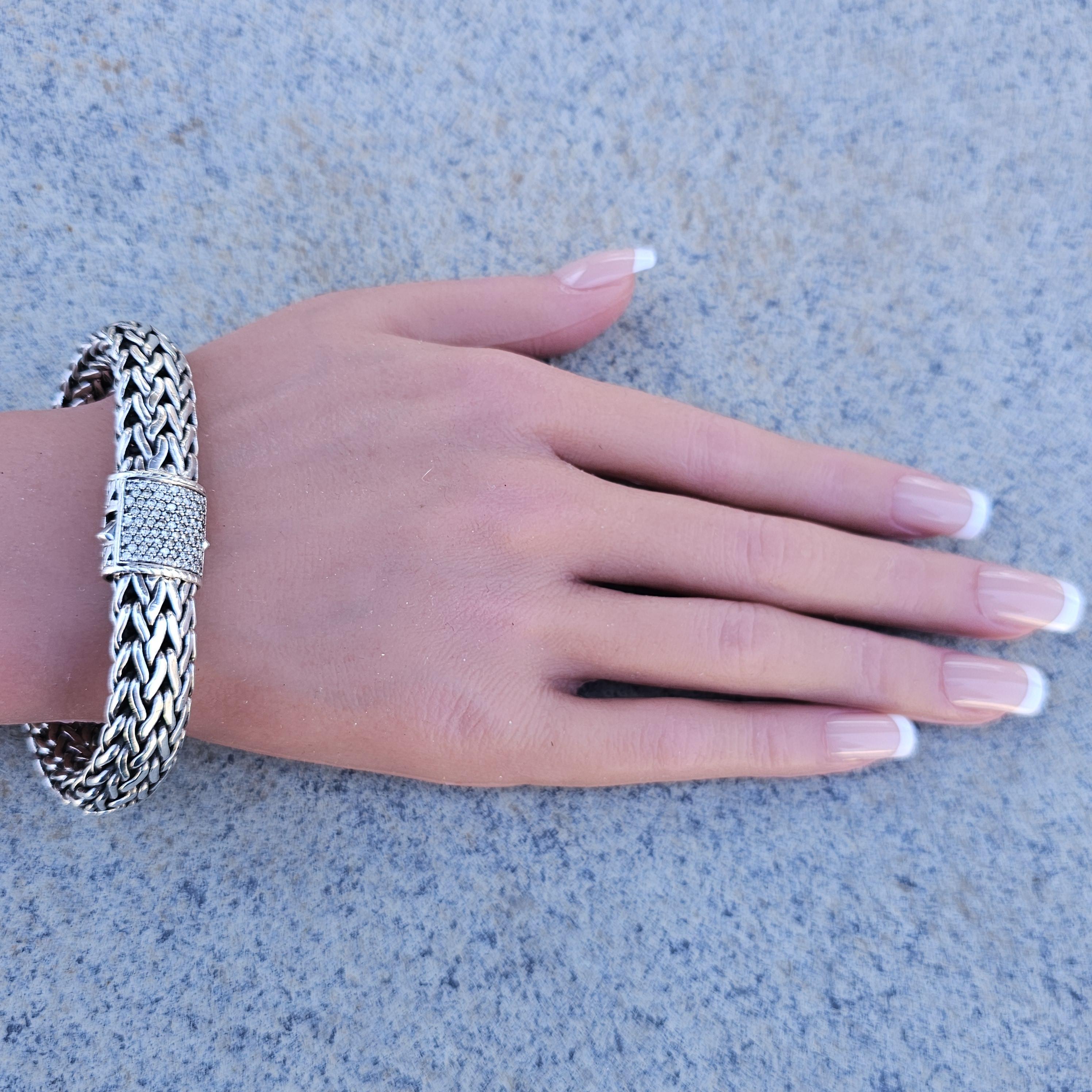2001 John Hardy Bracelet Sterling Silver 18k Gold Diamond Clasp 8