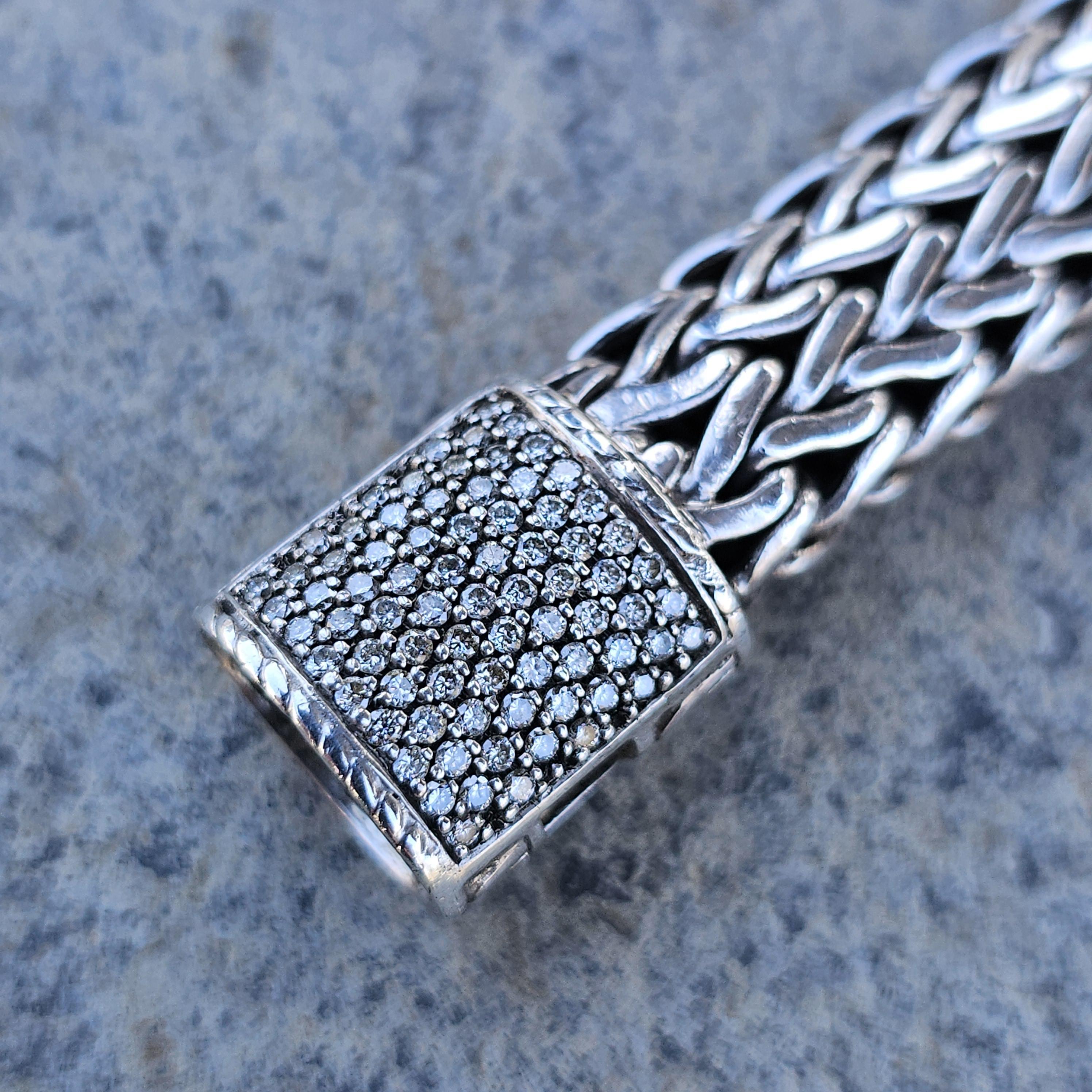 Women's 2001 John Hardy Bracelet Sterling Silver 18k Gold Diamond Clasp 8