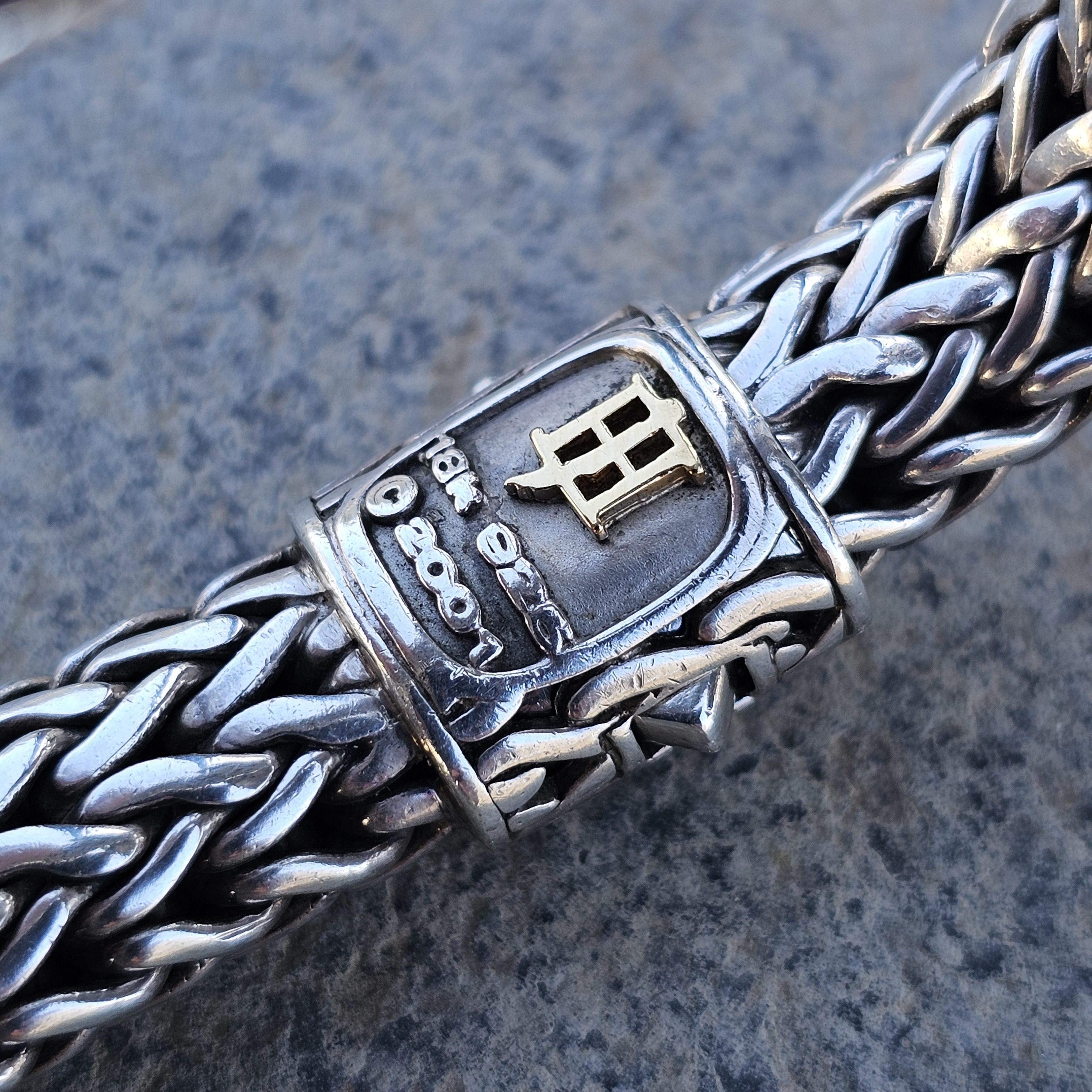 2001 John Hardy Bracelet Sterling Silver 18k Gold Diamond Clasp 8