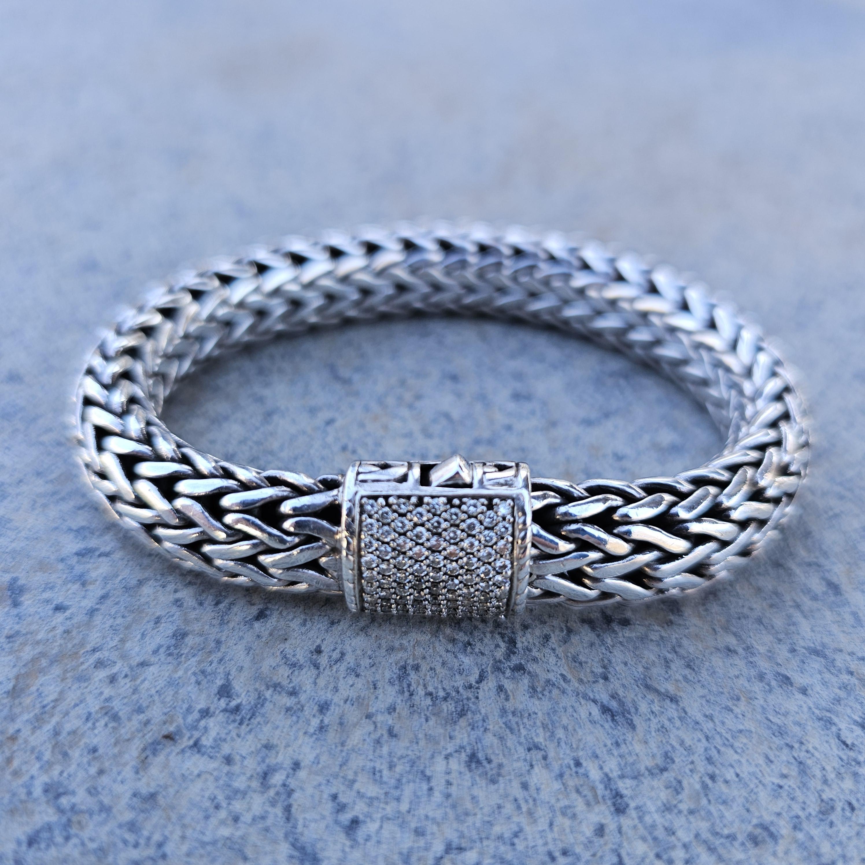 2001 John Hardy Bracelet Sterling Silver 18k Gold Diamond Clasp 8