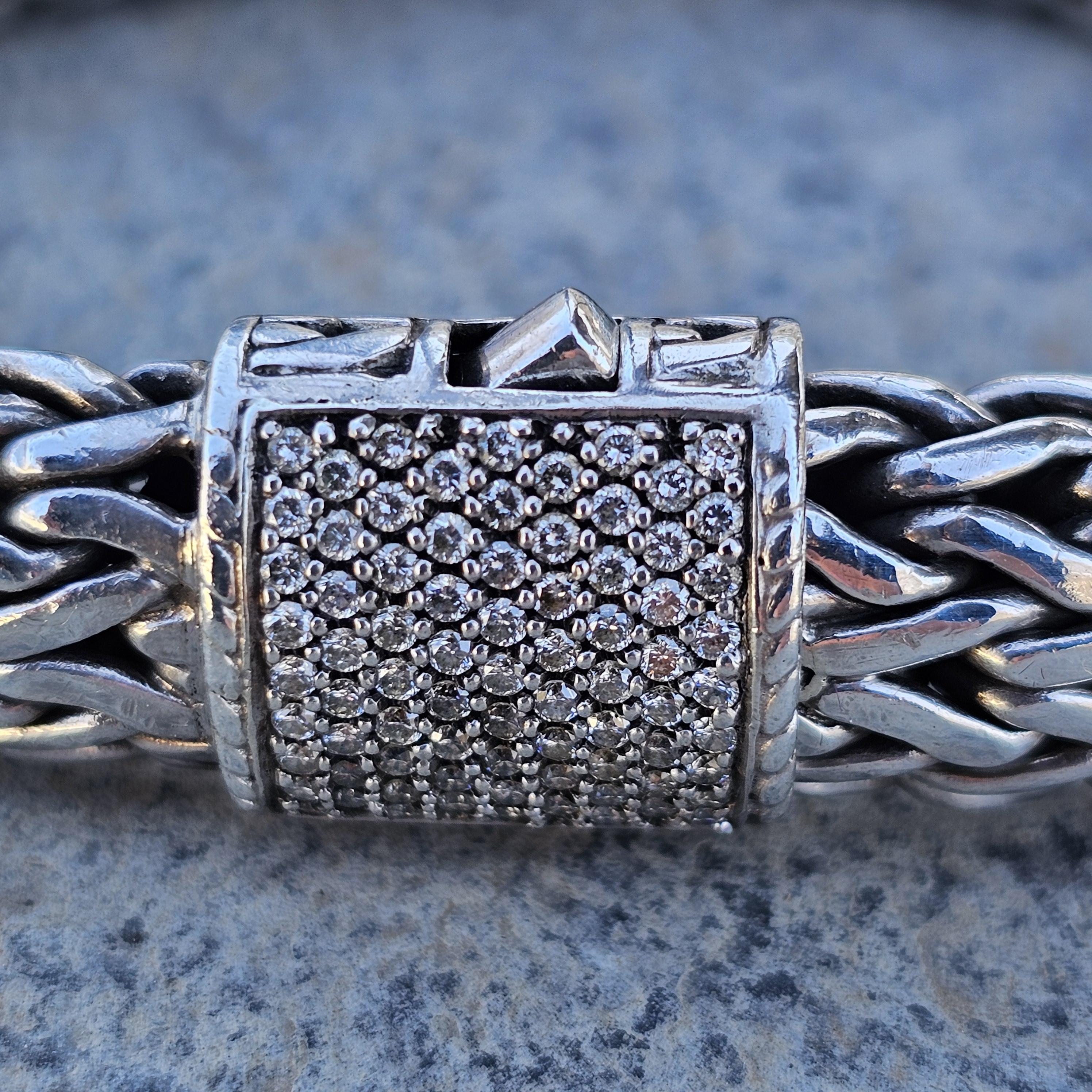 2001 John Hardy Bracelet Sterling Silver 18k Gold Diamond Clasp 8