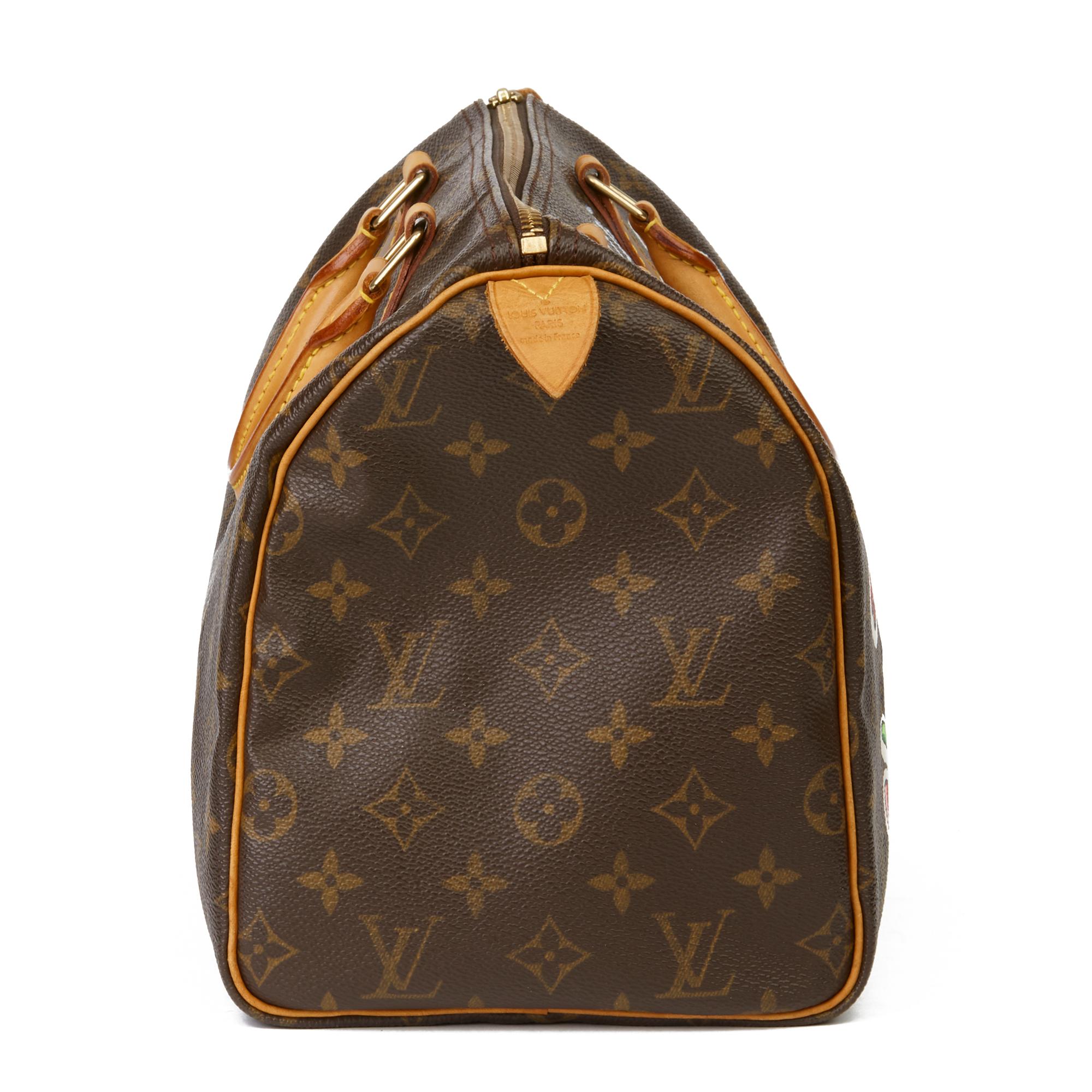 LOUIS VUITTON
X Year Zero London Hand-painted  ‘Cherries’ Brown Monogram Coated Canvas Speedy 30

Serial Number: TH1001 
Age (Circa): 2001
Authenticity Details: Date Stamp (Made in France)
Gender: Ladies
Type: Tote

Colour: Brown 
Hardware: Golden