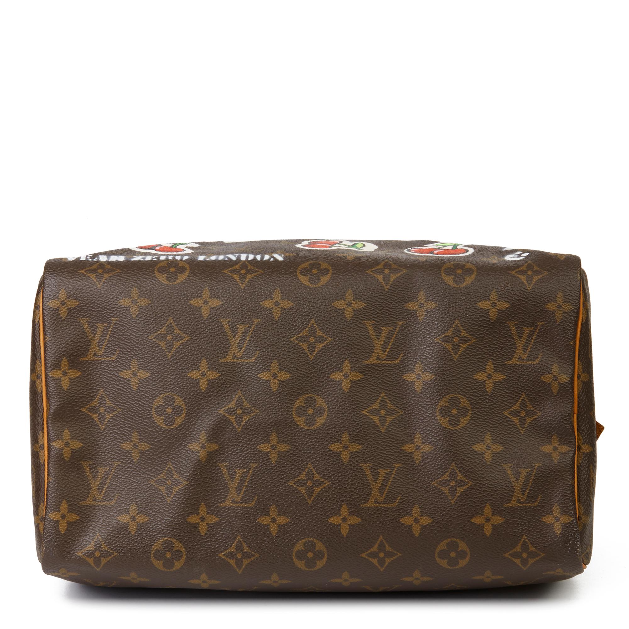 2001 Louis Vuitton peint à la main  Cherries Brown Monogram Toile enduite Speedy 30 en vente 1