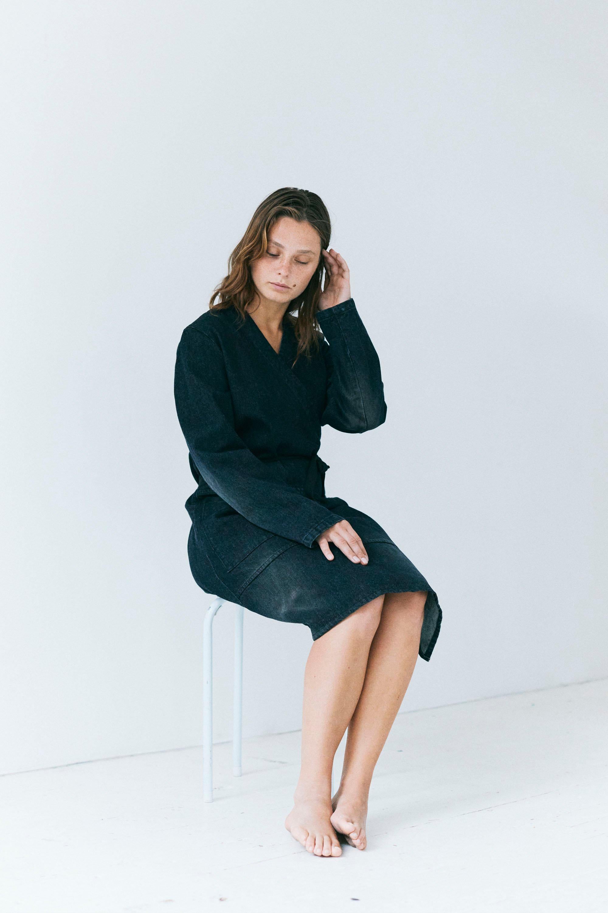 Black 2001 Maison Martin Margiela Denim Wrap Dress / Jacket For Sale