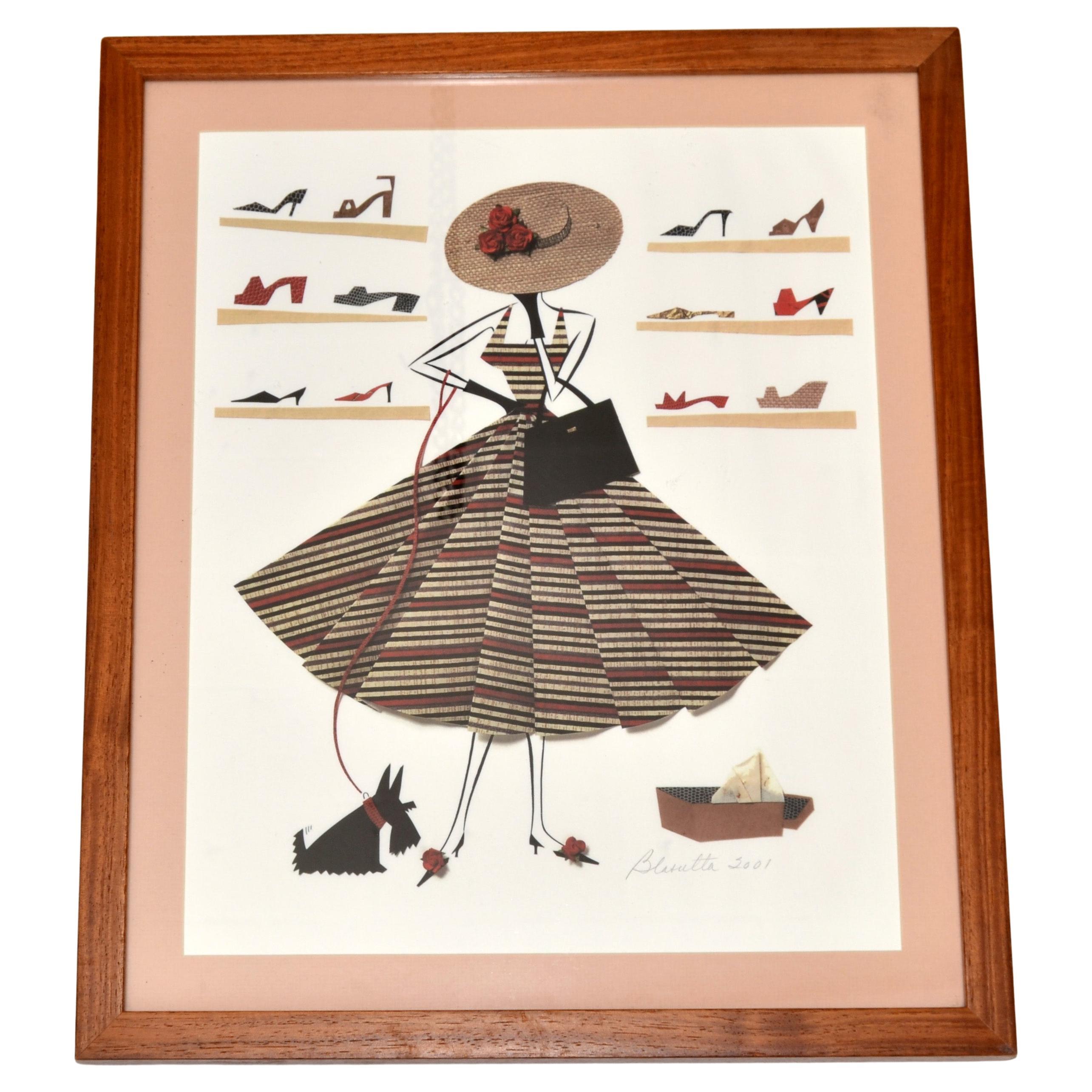 2001 Mary Lynn Blasutta Textilschuh Shopper Mode Illustrationen Gemischte Medien im Angebot