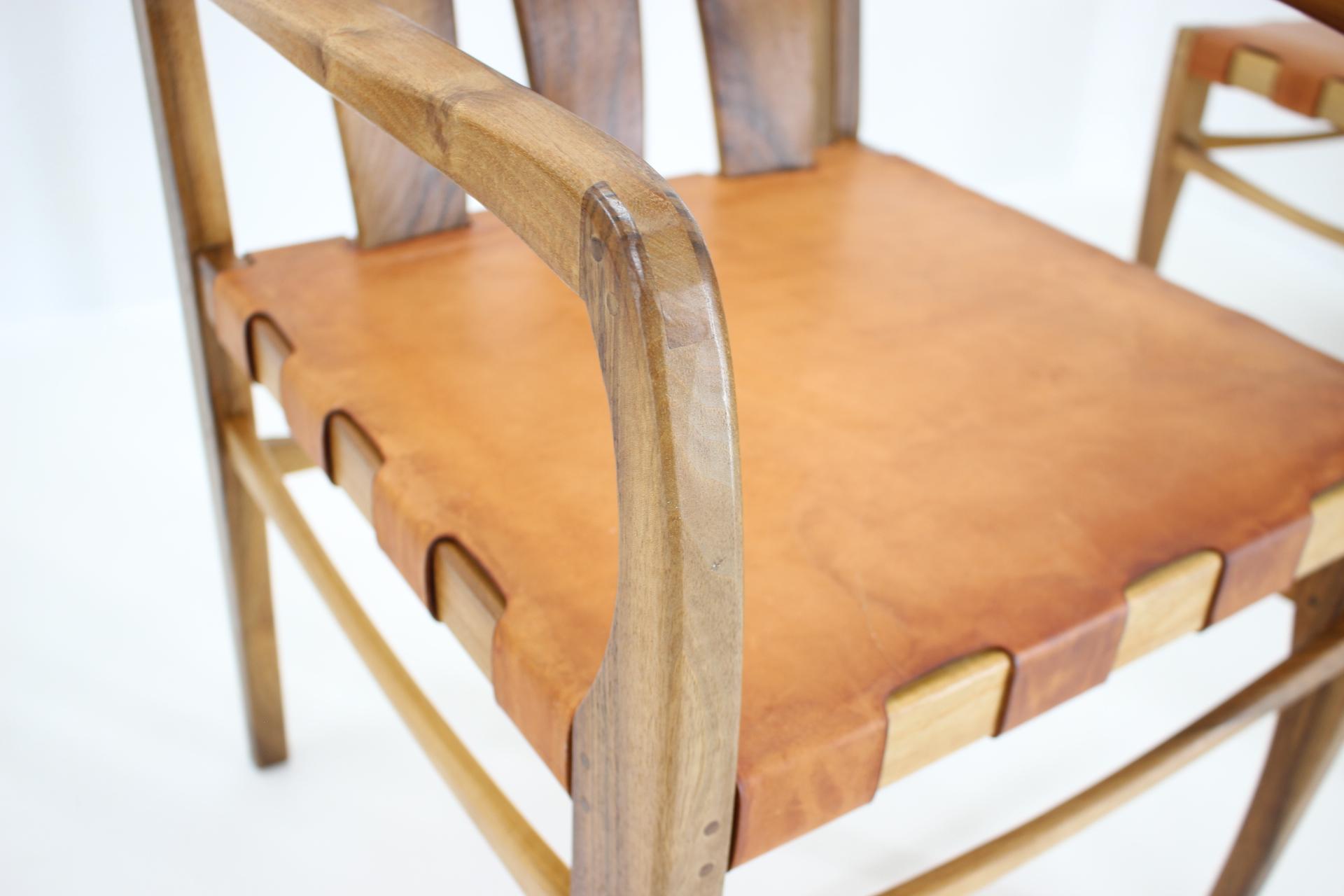 2001 One of a Kind Custom Made Set of Walnut and Leather Dining Chairs, Set of 6 For Sale 6