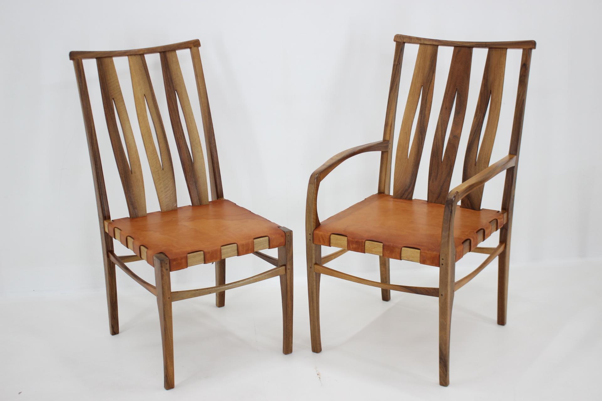 2001 One of a Kind Custom Made Set of Walnut and Leather Dining Chairs, Set of 6 In Good Condition For Sale In Praha, CZ