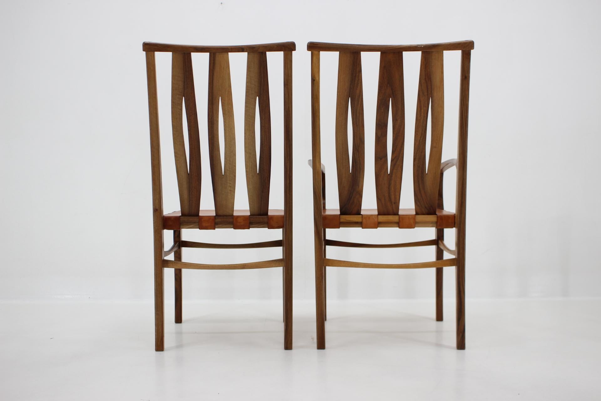 2001 One of a Kind Custom Made Set of Walnut and Leather Dining Chairs, Set of 6 For Sale 2