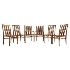 Ensemble de chaises de salle à manger en noyer et cuir, ensemble de 6, unique en son genre, fabriquées sur mesure en 2001