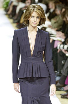2001 Pierre Balmain Haute Couture by Oscar de la Renta Pleated Runway Skirt Suit