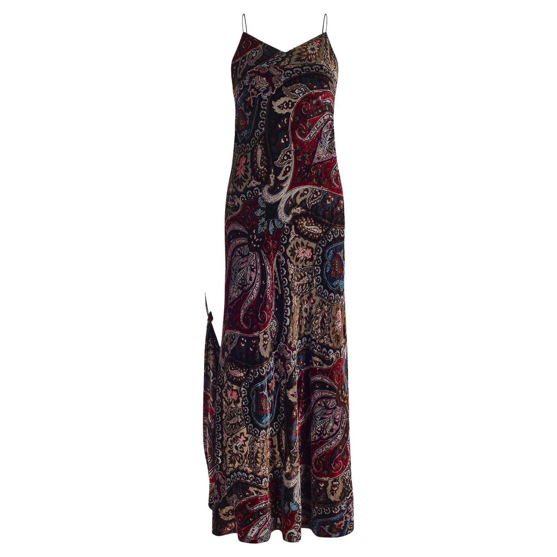 2001 Ralph Lauren Collection Pasarela Paisley Terciopelo Maxi Vestido