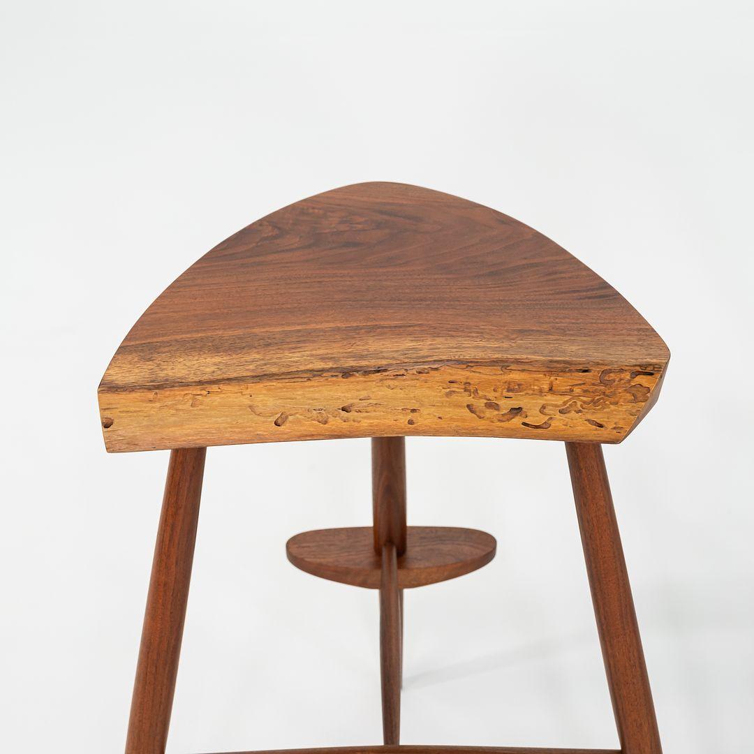 2001 Rare Set of Three Mira Nakashima Custom Counter Stools in Black Walnut 27in For Sale 4