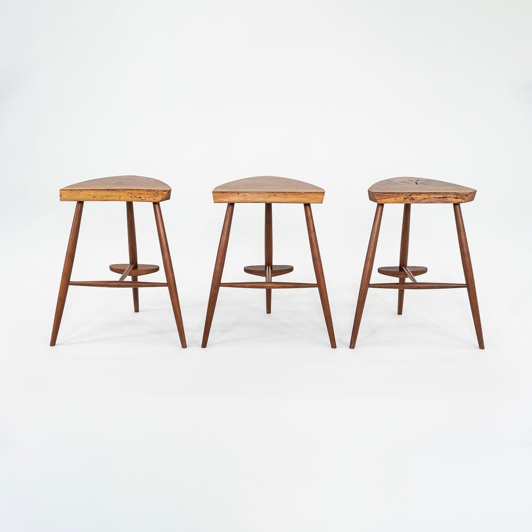 Modern 2001 Rare Set of Three Mira Nakashima Custom Counter Stools in Black Walnut 27in For Sale