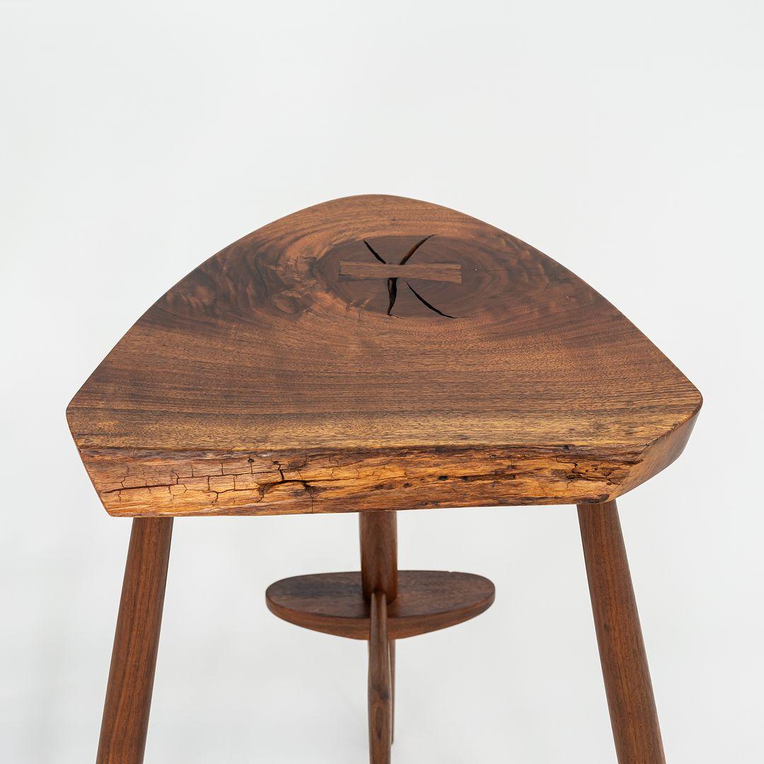 2001 Rare Set of Three Mira Nakashima Custom Counter Stools in Black Walnut 27in For Sale 3