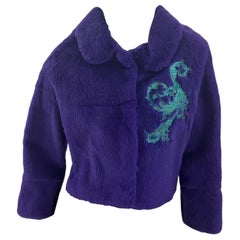 2001 Rare Vintage Versace Lapin Fur Jacket with Crystal Embellished Embroidery S