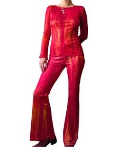 2001 Roberto Cavalli Class "Fire Python" Red & Orange Print Top & Trousers Set