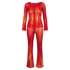 2001 Roberto Cavalli Class "Fire Python" Red & Orange Print Top & Trousers Set
