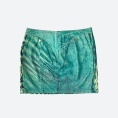2001 Roberto Cavalli Teal Blue Psychedelic Print Cotton Mini Skirt