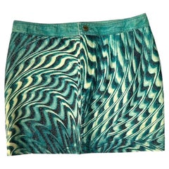 2001 Roberto Cavalli Teal Blue Psychedelic Print Cotton Mini Skirt