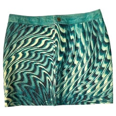 2001 Roberto Cavalli Teal Blue Psychedelic Print Cotton Mini Skirt