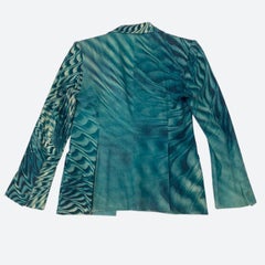 2001 Roberto Cavalli Teal Blue Psychedelic Print Cotton Twill Blazer