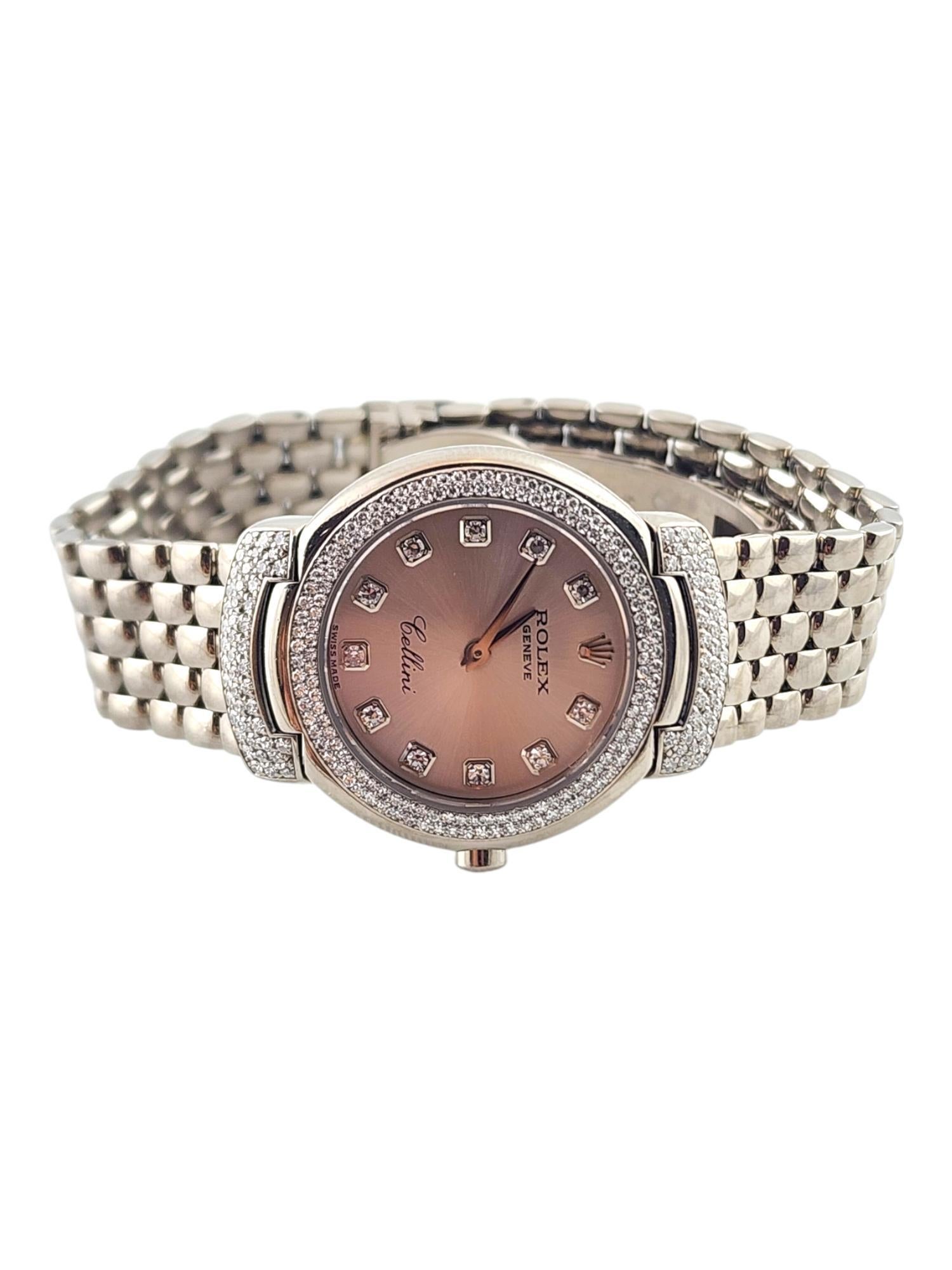 Round Cut 2001 Rolex Cellini Cellissma 6673 18K White Gold Ladies Diamond Watch #18466