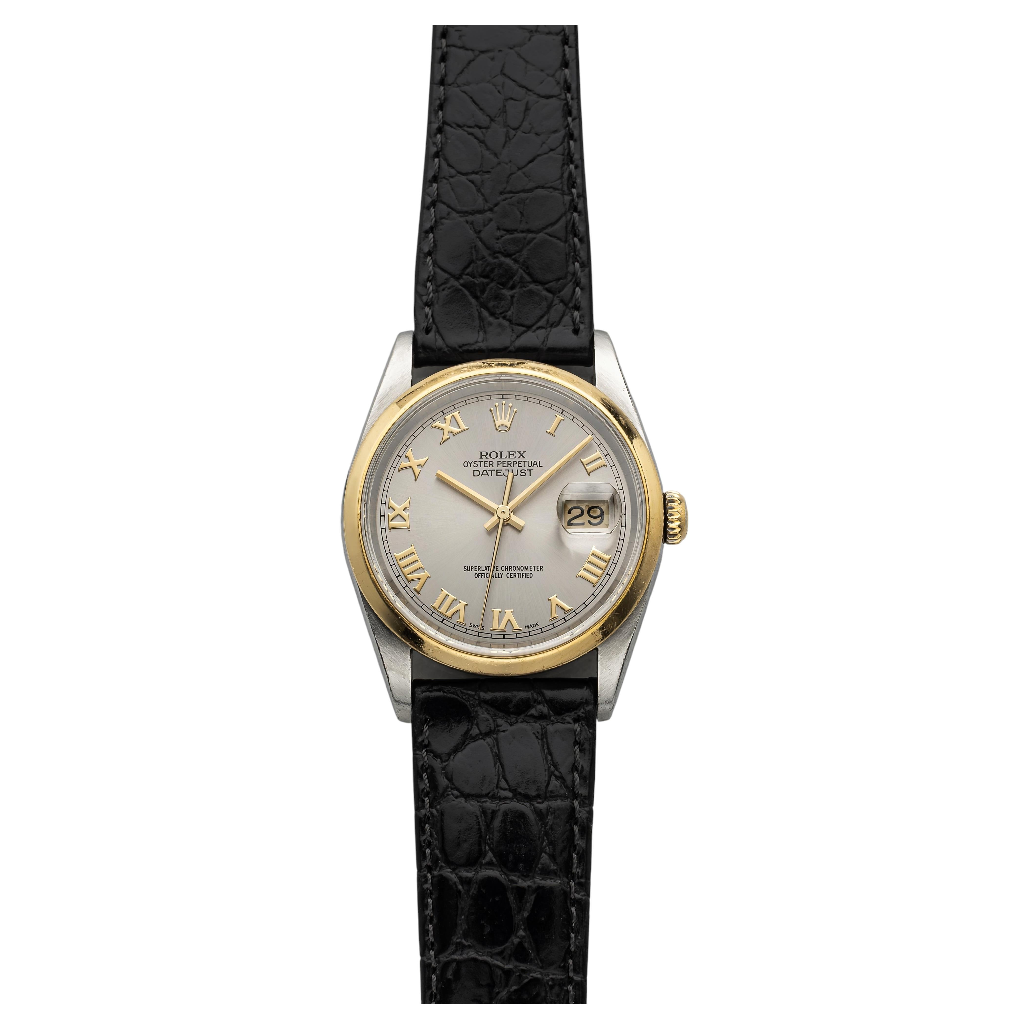 2001 Rolex Datejust 16203 Two-Tone Silver Roman Dial Automatic 36mm For Sale