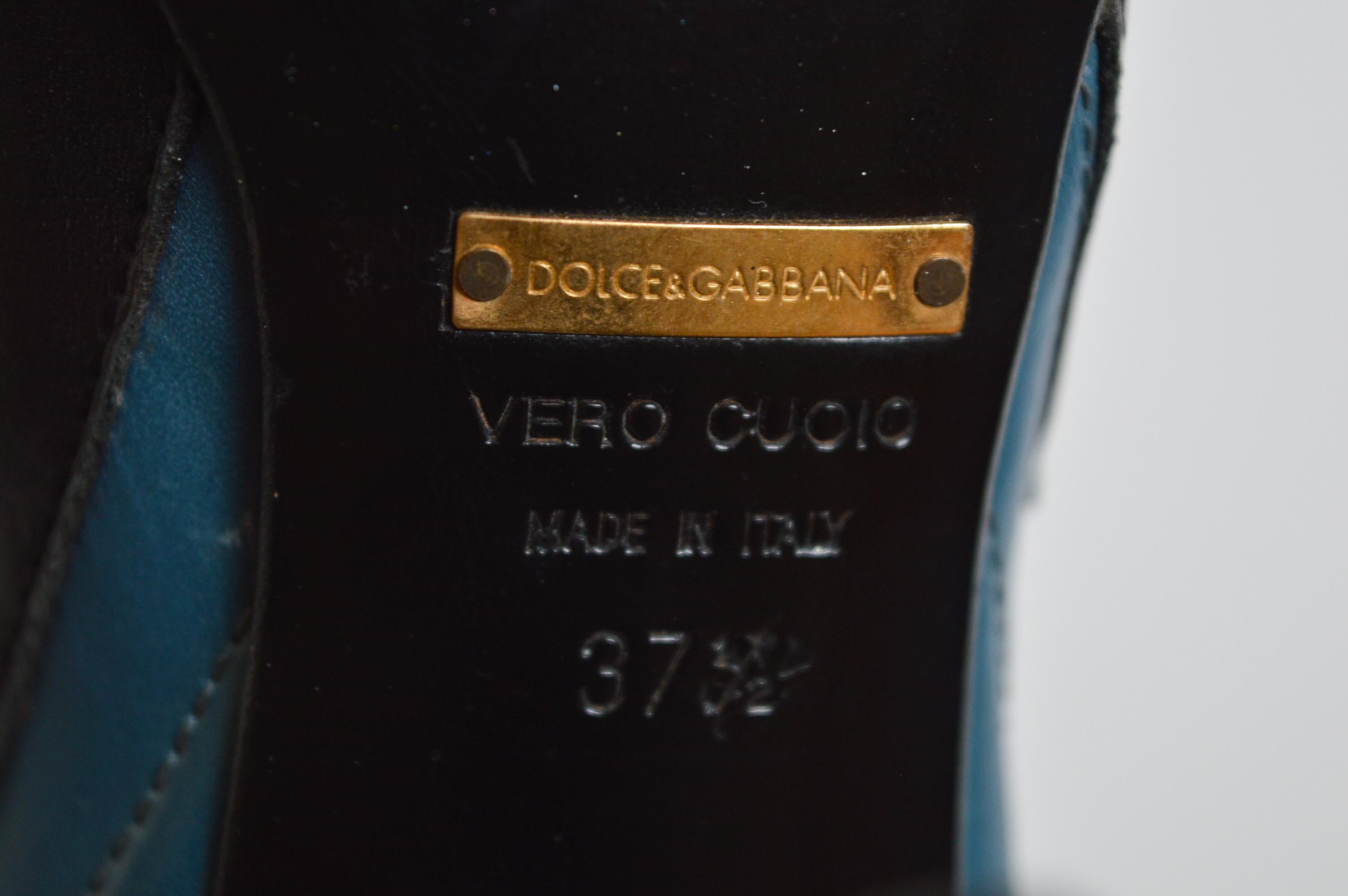 2001 Runway Dolce & Gabbana Blue Black Leather knee high Moto stiletto boots 1