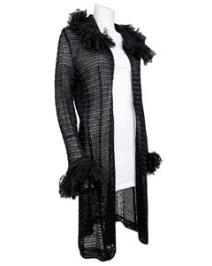 S/S 2001 Anna Sui Black Net and Silk Raffia Duster