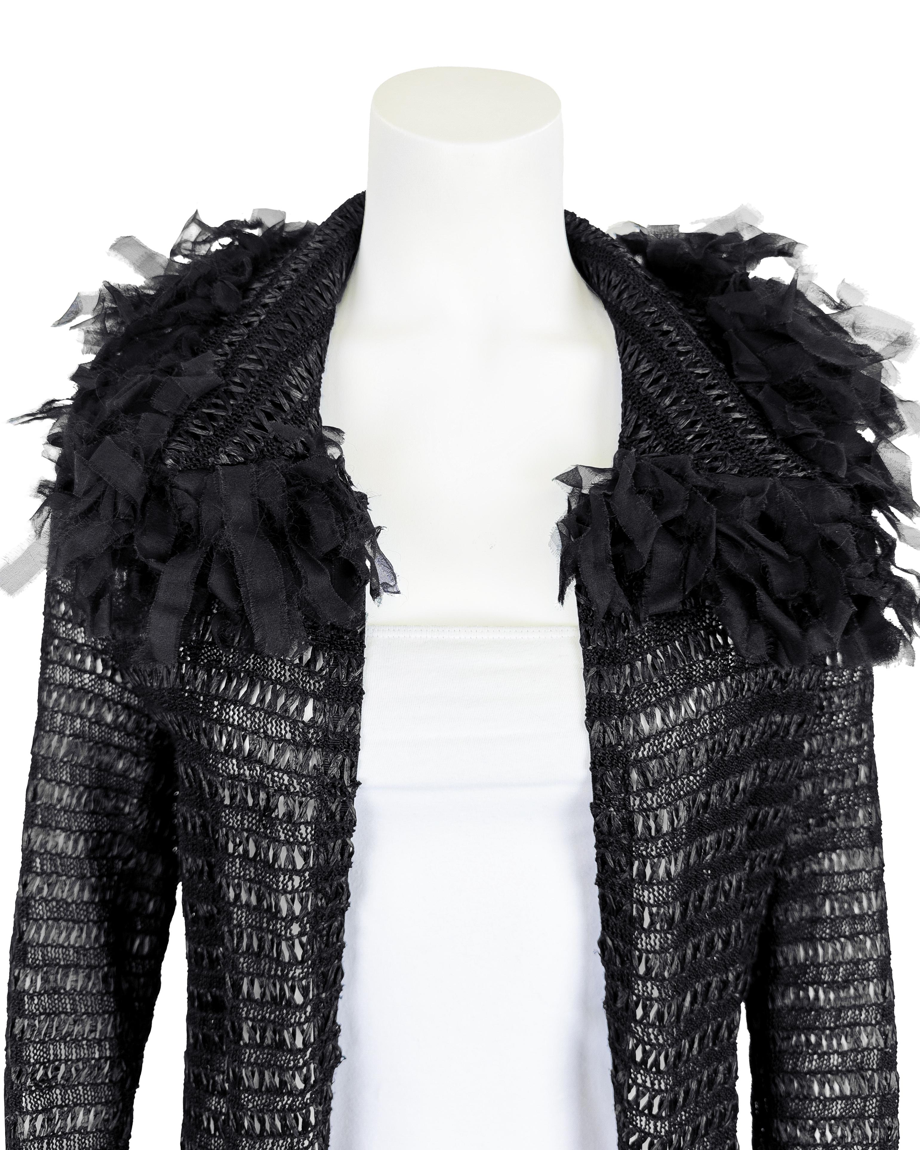 S/S 2001 Anna Sui - Doudoune en filet noir et raphia de soie Bon état - En vente à Toronto, Ontario