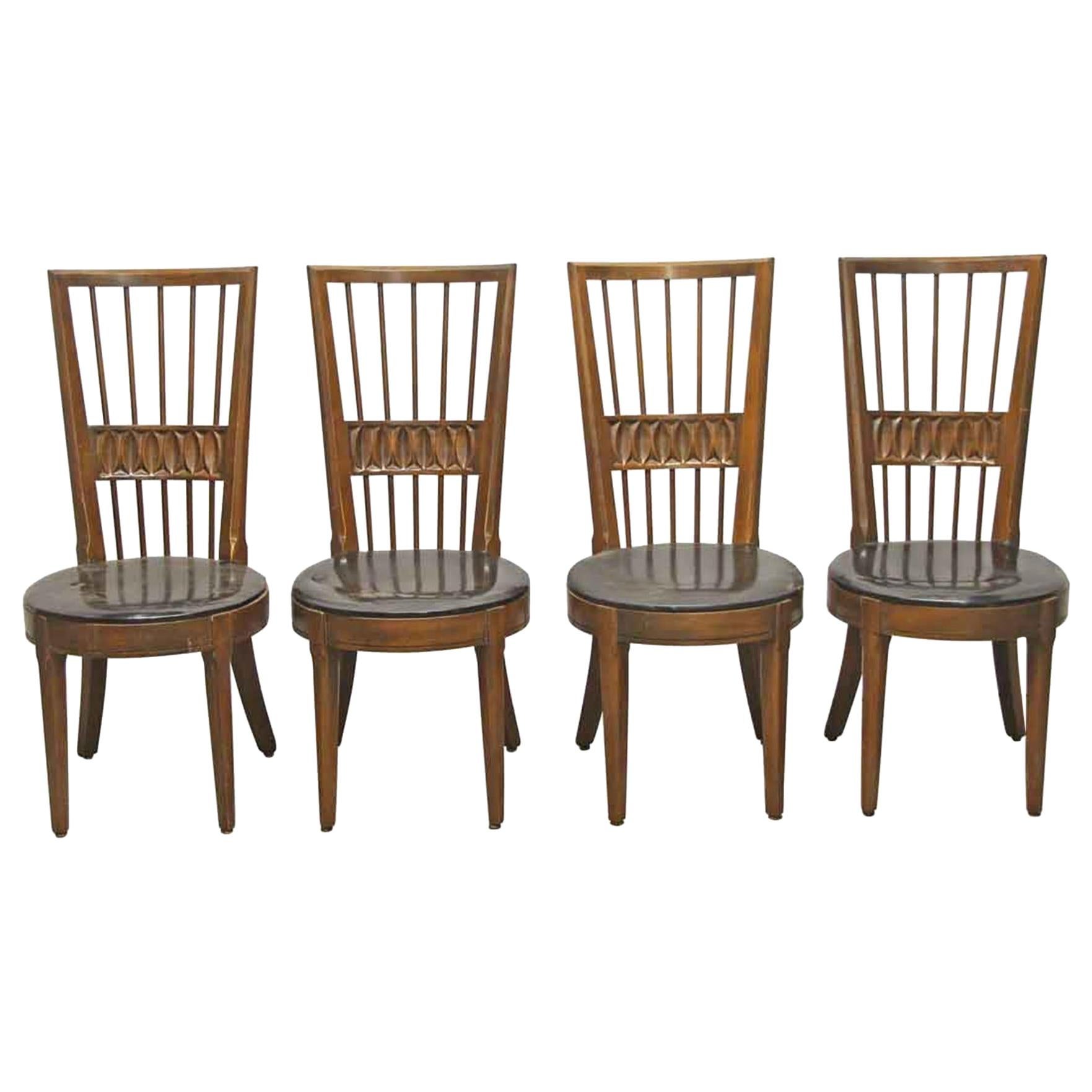 Satz 4 Mid-Century Modern Carved Dining Chairs Spindle Backs