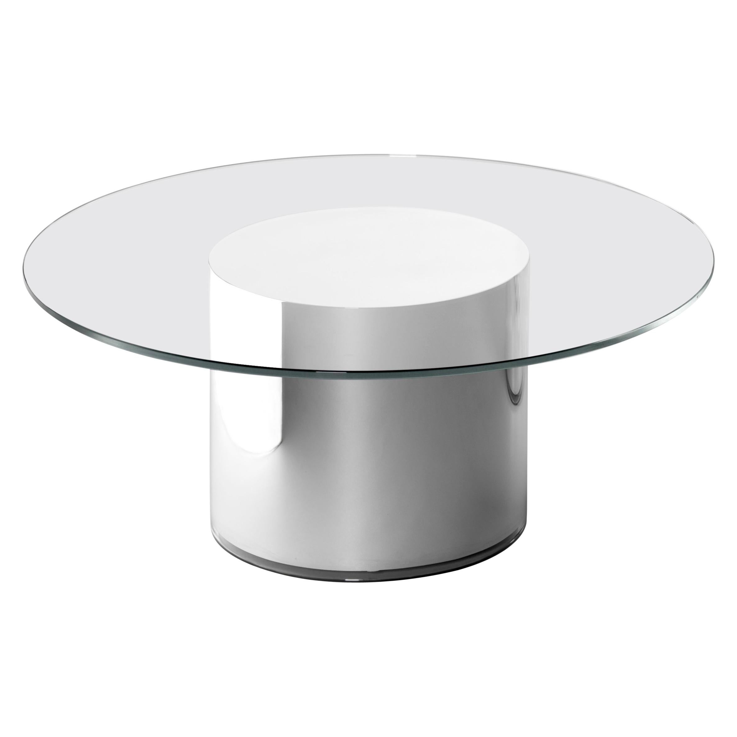 Table d'appoint basse ronde modèle "2001 Side Table Nº1" verre ultra clair et Pyrex 