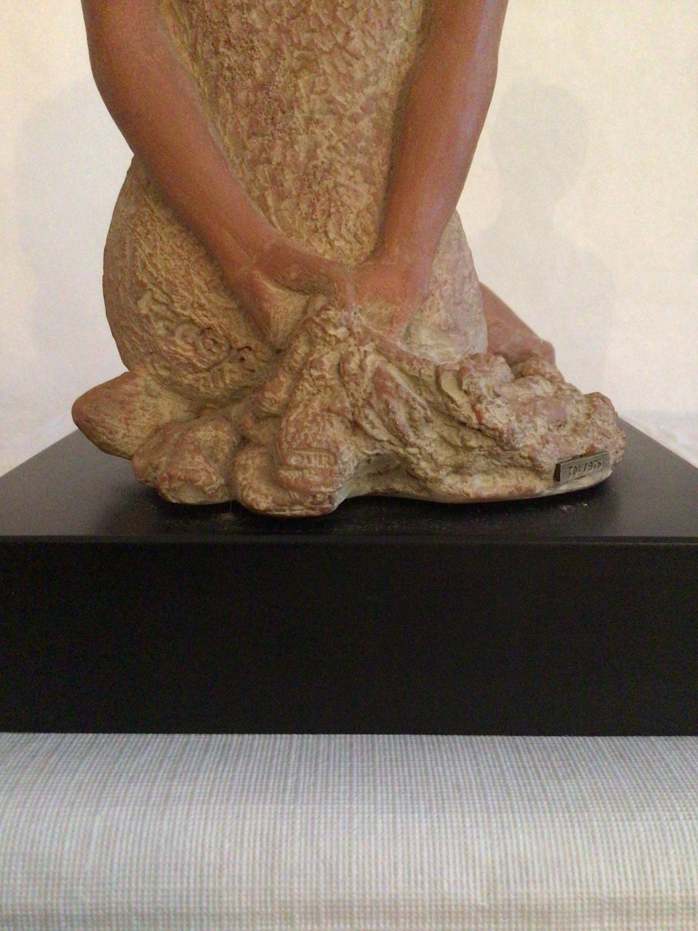 2001 Terracotta Sculpture On Wood Base Of A Ballerina Dancer  Stamped AMR For Sale 6
