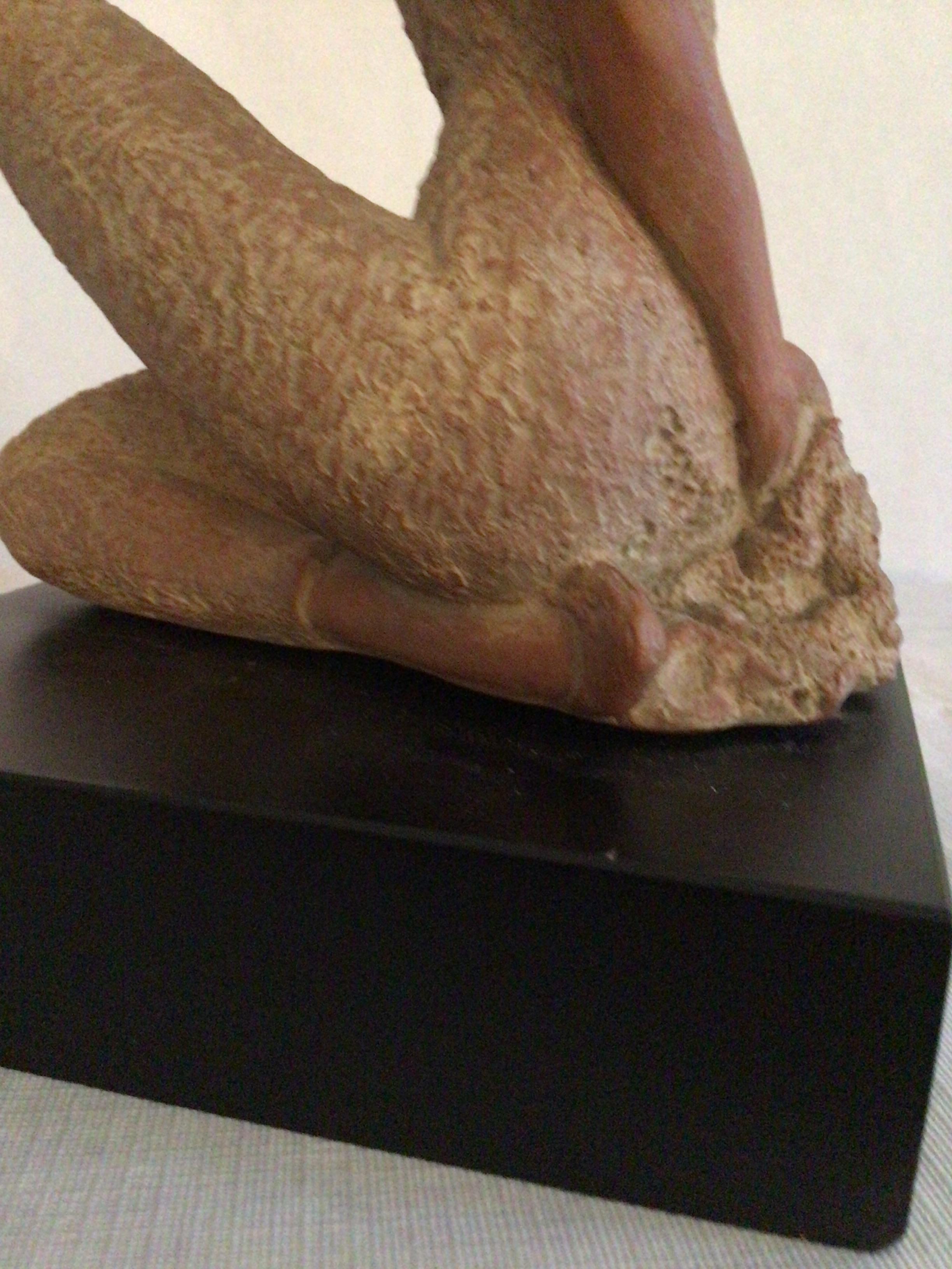 2001 Terracotta Sculpture On Wood Base Of A Ballerina Dancer  Stamped AMR For Sale 7