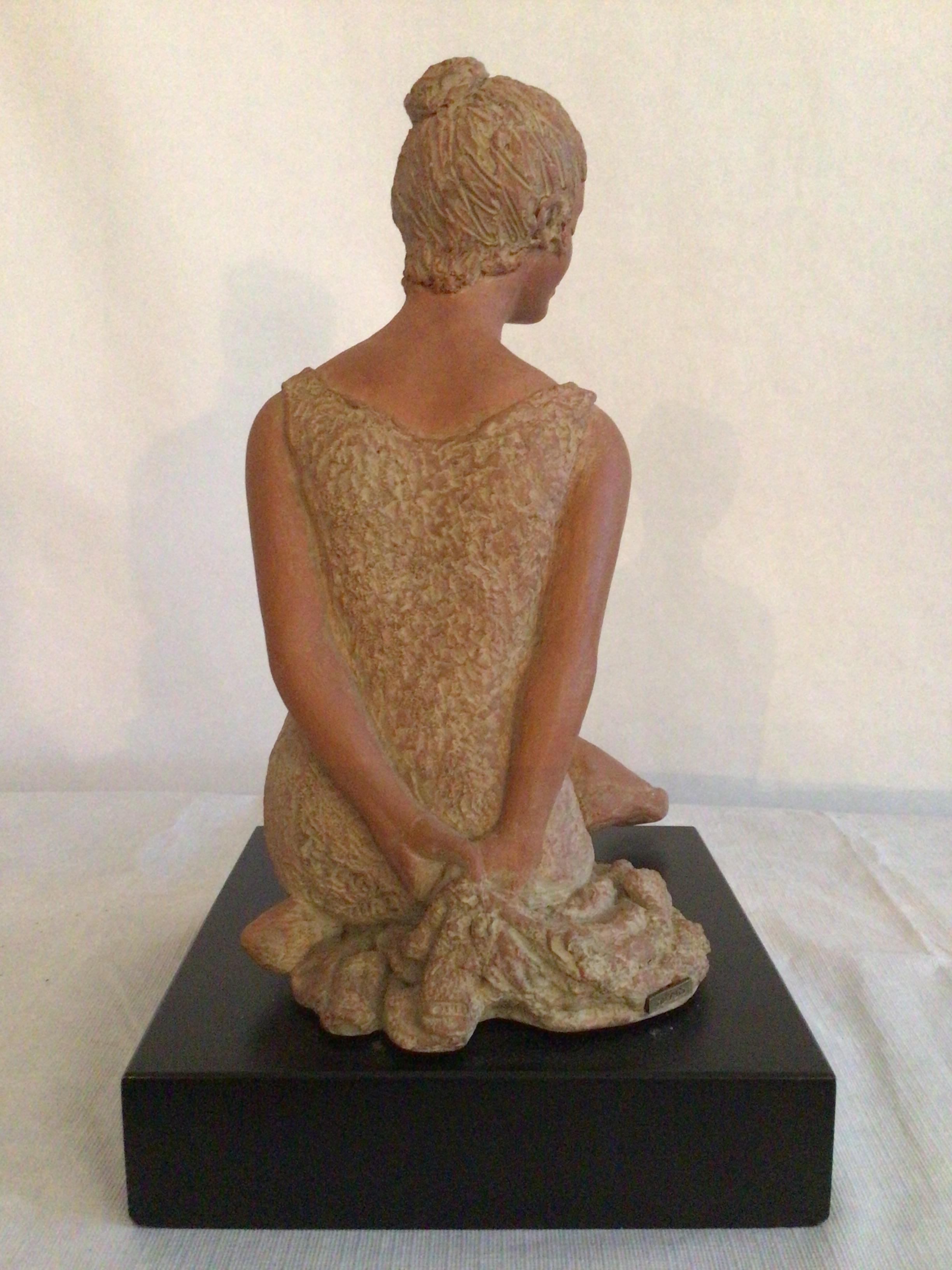 2001 Terracotta Sculpture On Wood Base Of A Ballerina Dancer  Stamped AMR For Sale 1
