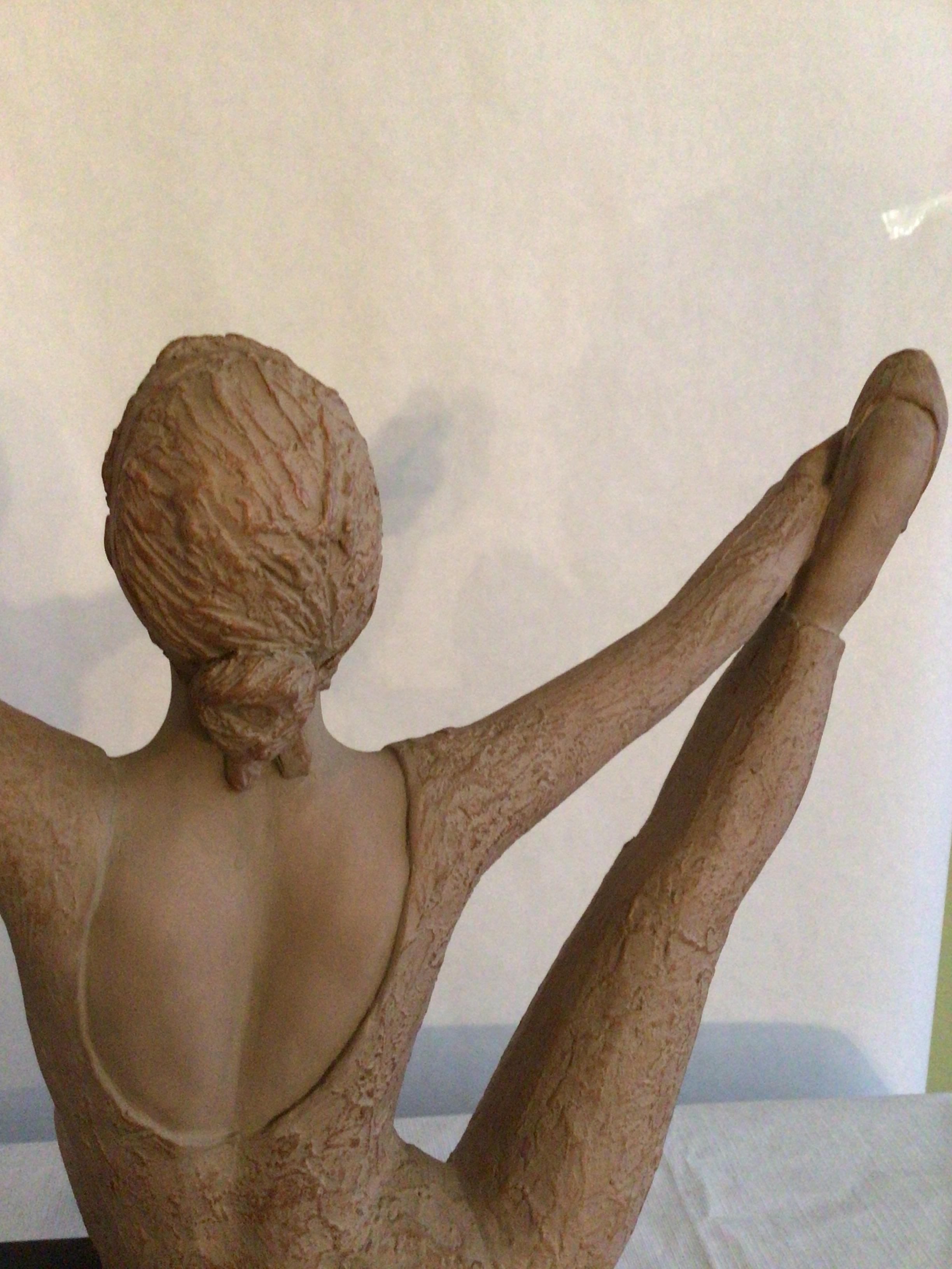 2001 Terracotta Sculpture On Wood Base Of A Ballerina Dancer Stamped AMR For Sale 5