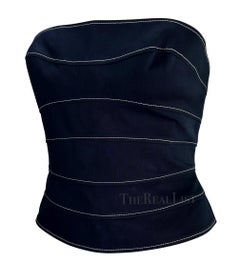 2000s  Thierry Mugler Couture Structured Panel Navy Bustier Corset Top
